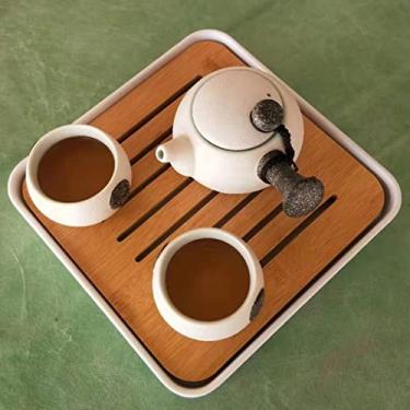 Imagem de Conjunto de chá, conjunto de chá de porcelana branca com 1 conjunto de bule de chá, 2 xícaras de chá, 1 bandeja de chá, bandeja de servir chá, lindo conjunto de chá asiático para amantes de chá