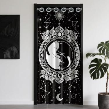 Imagem de CHGCRAFT Cortina de porta de gato para porta retrô sol e lua cortina divisória de quarto cortinas com anéis de plástico portas dobráveis cortinas para armário porta quarto sala de estar, 99 x 199