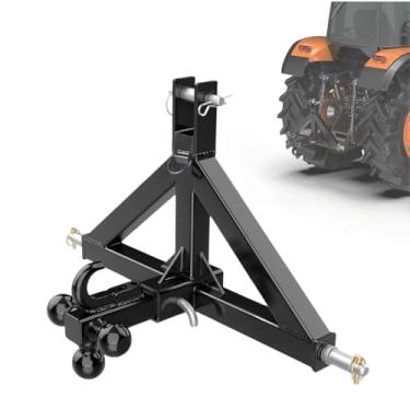 Imagem de Engate rápido de 3 pontos para serviço pesado com bola de reboque de 5 cm e acessório de barra de tração, receptor de engate de reboque 3PT com gancho de substituição para tratores Kubota, John Deere