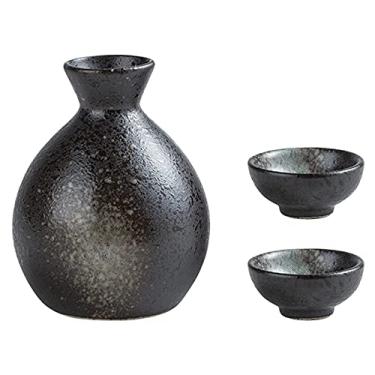 Imagem de TLTDSMY Conjunto de saquê de cerâmica, conjunto de copo de saquê conjunto de 3 peças de cerâmica para presentes, 1 garrafa de saquê e 2 copos de saquê, A