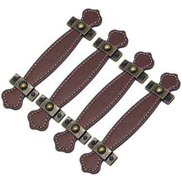 Imagem de Puxador criativo para móveis - Puxadores de gaveta simples, liga de zinco + couro, puxadores de bagagem, alça de ferragens para armário de sapatos de guarda-roupa mesa de cabeceira (marrom, 160 mm)