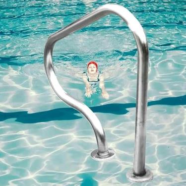 Imagem de Trilho de mão de segurança para piscina, corrimão de piscina de aço inoxidável, trilhos de segurança de rampa de piscina para entrada de piscina enterrada, prata à prova de ferrugem