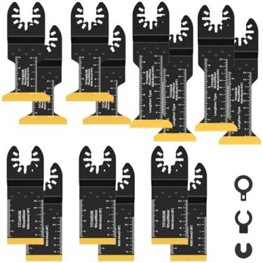 Imagem de RWWPJLLWHR 14 peças de lâminas de serra oscilantes bimetálicas de titânio conjunto de lâminas multiferramenta oscilantes extralongas com 3 espaçadores para madeira, metal