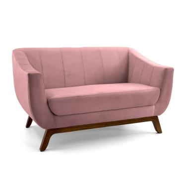 Imagem de Sofá 2 Lugares Odeon D07 140cm Base Madeira Veludo Rosa - D'Rossi