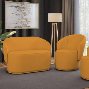 Imagem de Sofá Namoradeira e Poltrona Orgânica para Sala Malu Bouclê Mostarda M11 - D'Rossi