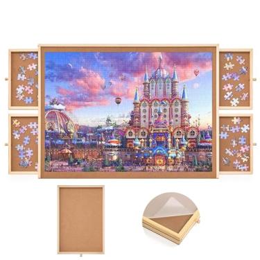 Imagem de Qiqidog Placa De Quebra-Cabeça De 1000 Peças Com 4 Gavetas E Tampa, Placa De Quebra-Cabeça De Madeira De 22 '' × 30'' Para Adultos (Small-1000Pcs)