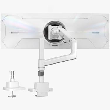 Imagem de monTEK Braço de monitor ultra amplo de 17 a 57 polegadas para telas de até 26,9 kg, suporte ajustável para monitor ajustável de mola a gás resistente de alumínio, montagem Vesa de 75/100 mm, branco