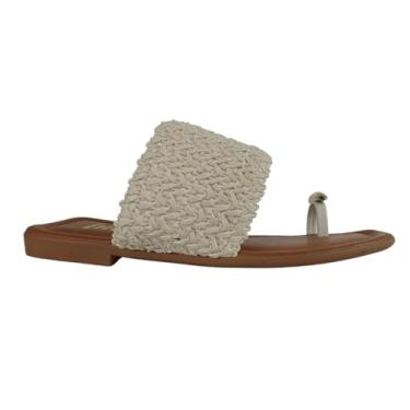 Imagem de Sandália Rasteira Feminina Ceuta Natural Ráfia Enfeite Rasteirinha Confortável (Off White, BR, Adulto, Numérico, 35)