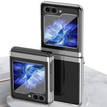 Imagem de Capa protetora transparente chapeada para Samsung Galaxy Z Flip 5 5G 2023 Hard Box Phone Case, prata, para Z Flip 5