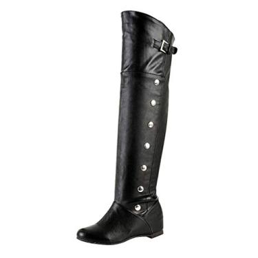 Imagem de Bigfanshu Botas femininas na altura da coxa até o joelho salto anabela cano longo Knight, Preto, 38 BR