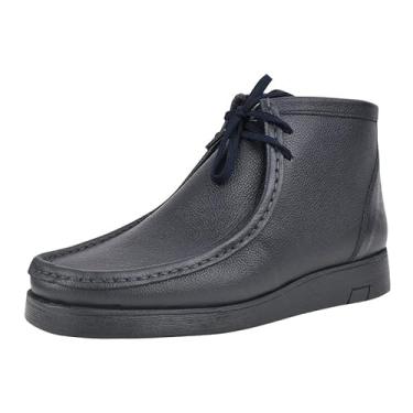 Imagem de LIBERTYZENO HAMARA JOE Sapato masculino de couro legítimo mocassim com cadarço casual Chukka, Moc Toe azul-marinho, 39
