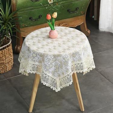 Imagem de Toalha de mesa quadrada pequena bordada de renda floral vintage estilo francês toalha de mesa com macramê chique capa de mesa para casamento praty casa aniversário cozinha decoração folha branca 56 x