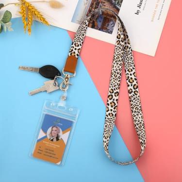 Imagem de Cordão com suporte de identidade, cordões bonitos para mulheres e homens, cordão de pescoço longo para chaves, vertical à prova d'água, suporte de crachá de identificação transparente, estampa de