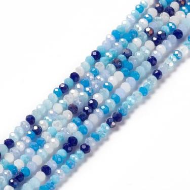 Imagem de 1 Fio Azul Galvanizado Facetado Rondelle Contas de Vidro Fios Ábaco Metálico Vidro Espaçador Contas Misturadas para Artesanato DIY Pulseira Colar Brincos Fabricação de Joias 3 x 2,5 mm