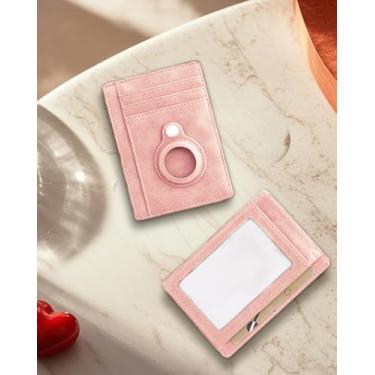 Imagem de Carteira fina com bloqueio de RFID com design minimalista, bolso frontal minimalista fino, rosa, Moderno