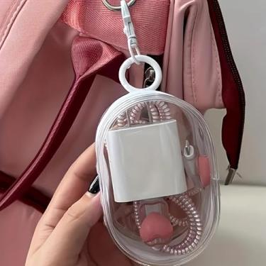 Imagem de Bolsa de armazenamento para organizar cabos de dados, fone de ouvido, carregadores, chaves, troco, bolsa de armazenamento transparente portátil, caixa de armazenamento multifuncional portátil, preta