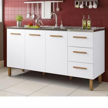 Imagem de Balcão Fortaleza 3 Gavetas Para Pia 1,60 Mt Branco - MILANI MOVELARIA