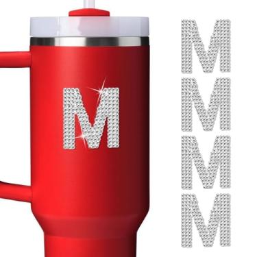 Imagem de LUHOHI 4 peças de adesivos com letra inicial de strass brilhante - Grande glitter alfabeto personalizado nome monograma adesivos brilhantes para copo Stanley garrafas de água graduação boné bagagem