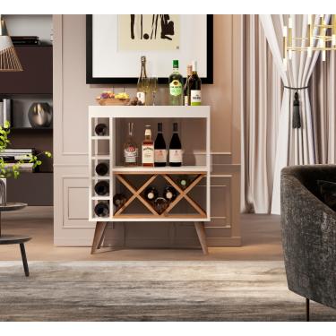 Imagem de Adega Pés Palito Estilo Retrô Veneza Cor Off White / Freijó - Comprar Moveis em Casa