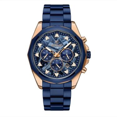 Imagem de Relógio De Aço Inoxidável Masculino Com Cronógrafo à Prova D´agua Azul