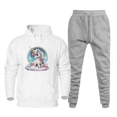 Imagem de Conjunto de Moletom Canguru Plus Size Feminino Blusa Estampa Unicornio Com Calça Jogger Basica