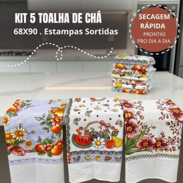 Imagem de Kit 5 Toalha De Chá Estampas Sortidas 90x68cm 100% Algodão - DRK