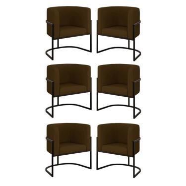 Imagem de Kit 06 Poltronas Lua Sala Decorativa Base Ferro Black Corino Marrom