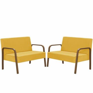 Imagem de Kit 2 Poltronas 2 Lugares Braço Madeira D Salla Amarelo
