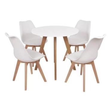 Imagem de Conjunto Mesa Leda Branca 80 Cm + 4 Cadeiras Leda Brancas