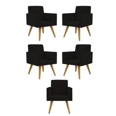 Imagem de Kit 05 Cadeiras Poltronas Decorativa - Escritório - Recepção Cor:preto
