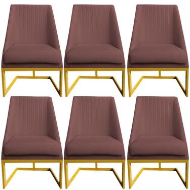 Imagem de Kit 06 Cadeiras Para Sala De Jantar Ana Base De Ferro Veludo Rosê D'classe Decor