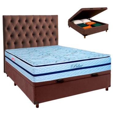 Imagem de Cama Box Bau + Colchão Casal Molas Ensacadas Blue Paropas + Cabeceira Estofada