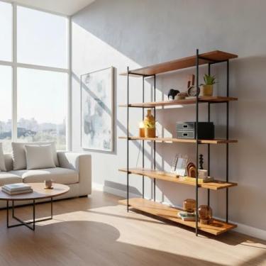 Imagem de Loncie, Estante Industrial Para Sala Escritorio Estilo Rustico