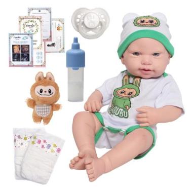 Imagem de Bebe Reborn Silicone Lucca 43cm Pode Banho Kit Acessórios - Cegonha Re