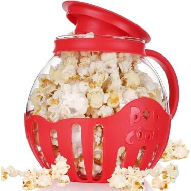 Imagem de FUNGTN Pote de pipoca de vidro para micro-ondas com vidro seguro para temperatura 2,25 QT Pote de pipoca original com tampa de silicone sem BPA lavável na lava-louças, A