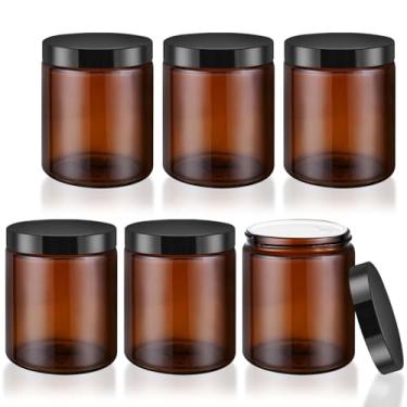 Imagem de Frasco de vidro âmbar com tampas, frasco cosmético vazio com forros internos, recipientes cosméticos de viagem para loção creme, pomadas e muito mais (6, 240 g/8 oz)