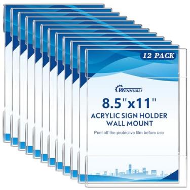 Imagem de WENHUALI Suporte de placa acrílica de 21 x 28 cm, suporte de parede, pacote com 12, moldura de parede de acrílico transparente, suportes de placa de parede com fita dupla face para escritório, casa