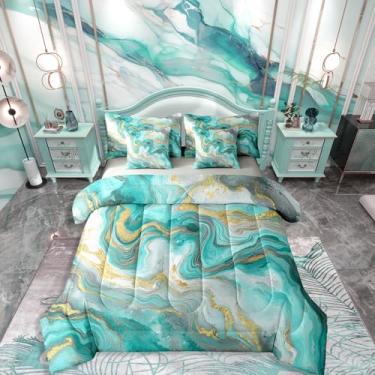 Imagem de Jogo de cama casal e edredom de mármore, clássico, macio, simples, moderno, 7 peças, arte de aquarela, arte fluida, gradiente, tie dye em uma bolsa, decoração geométrica com estampa texturizada de