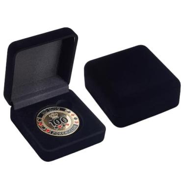 Imagem de Beebeecraft Caixa de suporte de moeda de veludo, 2 peças, preto, quadrado, único desafio, apresentação de moedas, estojo de armazenamento para crachá, medalha de emblema escolar