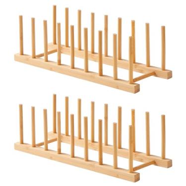 Imagem de Worthyeah Suporte organizador de pratos de bambu - 2 peças com tampa de panela, suporte organizador de placa de corte para prato, tampa de panela, tigela, copo, tábua de cortar