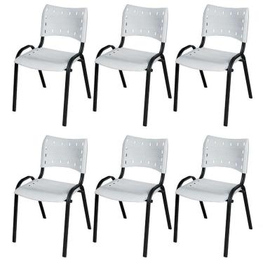 Imagem de Cadeira Iso Base Preto Igreja, Escola, Escritório - Branco Kit 6 Peças
