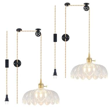 Imagem de Pacote com 2 luminárias pendentes, luminária pendurada de vidro, lâmpada de suspensão transparente vintage, iluminação pendente para ilha de cozinha, quarto, sala de jantar, sala de estar