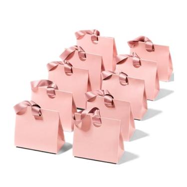 Imagem de Vitalizart Sacos de presente de papel com alças de fita, conjunto de 10 rosa reutilizável para embrulho de presente meninas crianças aniversário chá de panela lembrancinhas doces Natal 15,5 x 7,5 x