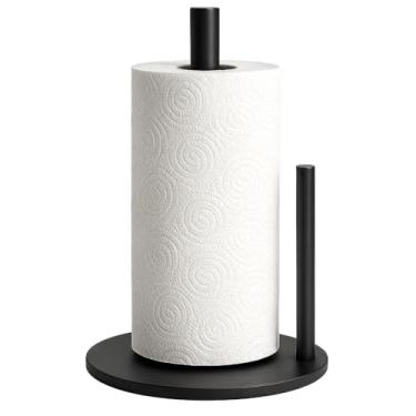Imagem de Divine Glance Suporte de toalha de papel, dispensador de rolo de cozinha de aço inoxidável, preto, base ponderada, organização de bancada (aço inoxidável)