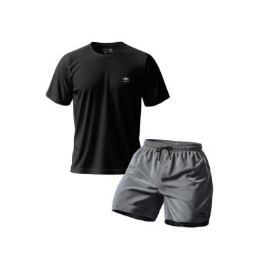 Imagem de Conjunto Camiseta Dry Masculina Raglan E Short Mauricinho Academia Verão Praia Básico-Masculino
