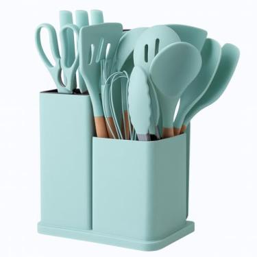 Imagem de Utensilios Cozinha Silicone | Kit 19 Pecas Completo | Espatulas Pegadores, Colheres e Tabua de Corte | Para Cozinhar Assar e Servir | Resistente Calor Seguranca | Praticidade e Estilo (Azul)
