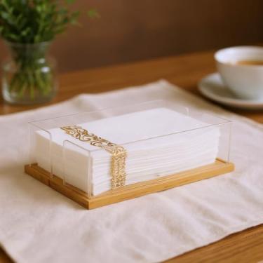 Imagem de Suporte de guardanapo transparente, suporte de toalha de papel acrílico e de madeira, bandeja de suporte de toalha de hóspede para banheiro, acessórios de bancada para casa, hotel, escritório, cozinha
