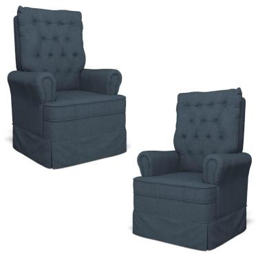 Imagem de Kit 02 Poltronas De Amamentação E Descanso Com Balanço Laís G05 Linho Azul - Mpozenato