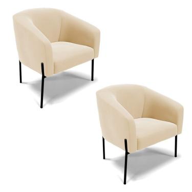 Imagem de Poltrona Pé De Ferro Preto Kit 2 Stella Suede D03 - D'rossi Cor Bege