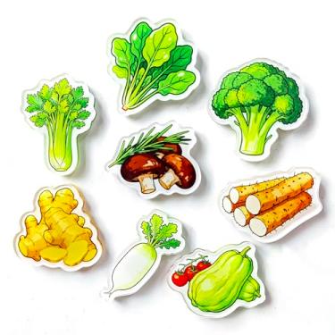 Imagem de Janvelle 8 peças de ímãs fofos de geladeira vegetais, tamanho médio de 3,9 cm, cogumelo, brócolis, espinafre rabanete, padrão de comida, conjunto de ímãs decorativos engraçados para decoração de